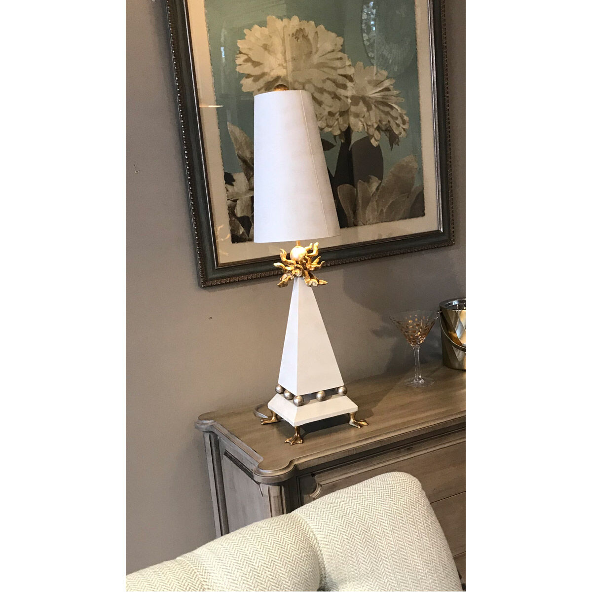 Leda 32 inch 60.00 watt Antique White with Gold Leaf Table Lamp Portable Light, Flambeau